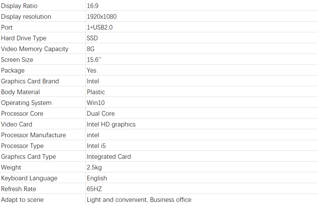 HP ProBook 450 G5 parameters